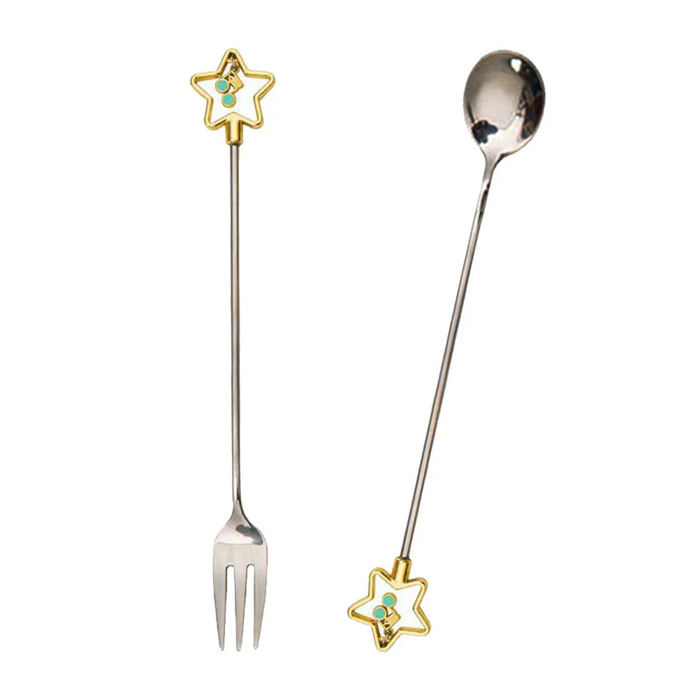 

2pcs Stainless Star Fork Spoon Set Japanese Style Coffee Stirrer Dessert Tableware Kitchen Dessert Fork Supplies