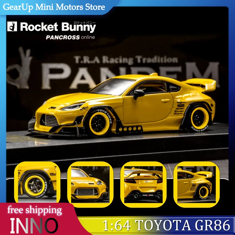 

INNO 1:64 Toyota GR86 Pandem Rocket Bunny Widebody Kit Yellow Alloy Diecast Car Model JDM Car Toy Christmas Gift Limited Edition