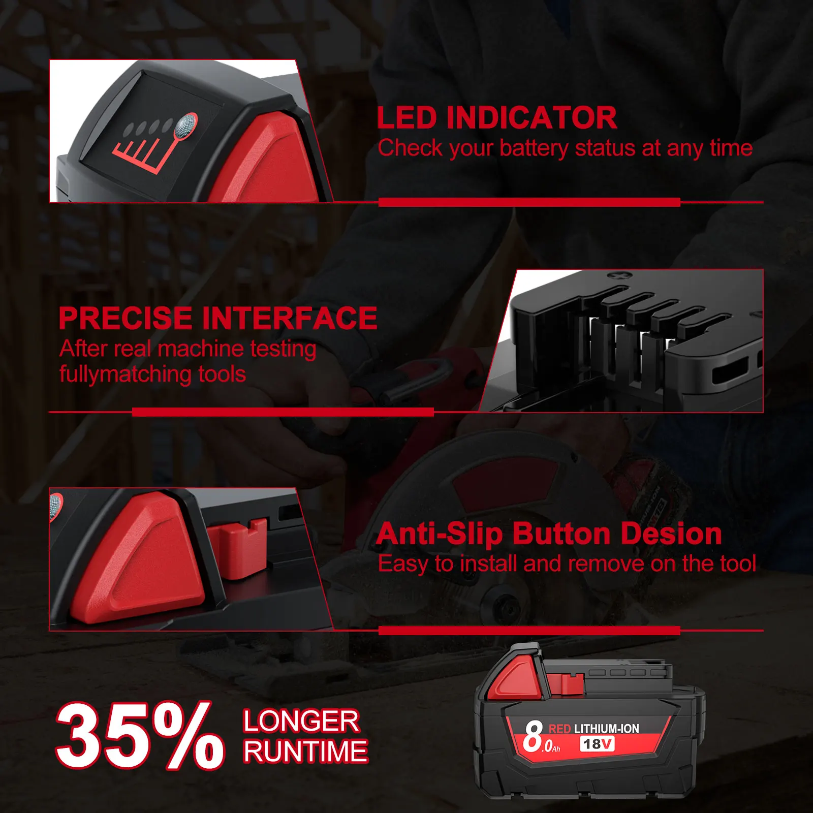 ミルウォーキーツール用充電式バッテリー,8000mah,18v,m18b5 xc,48-11-2402, 48-11-2411 2604-22