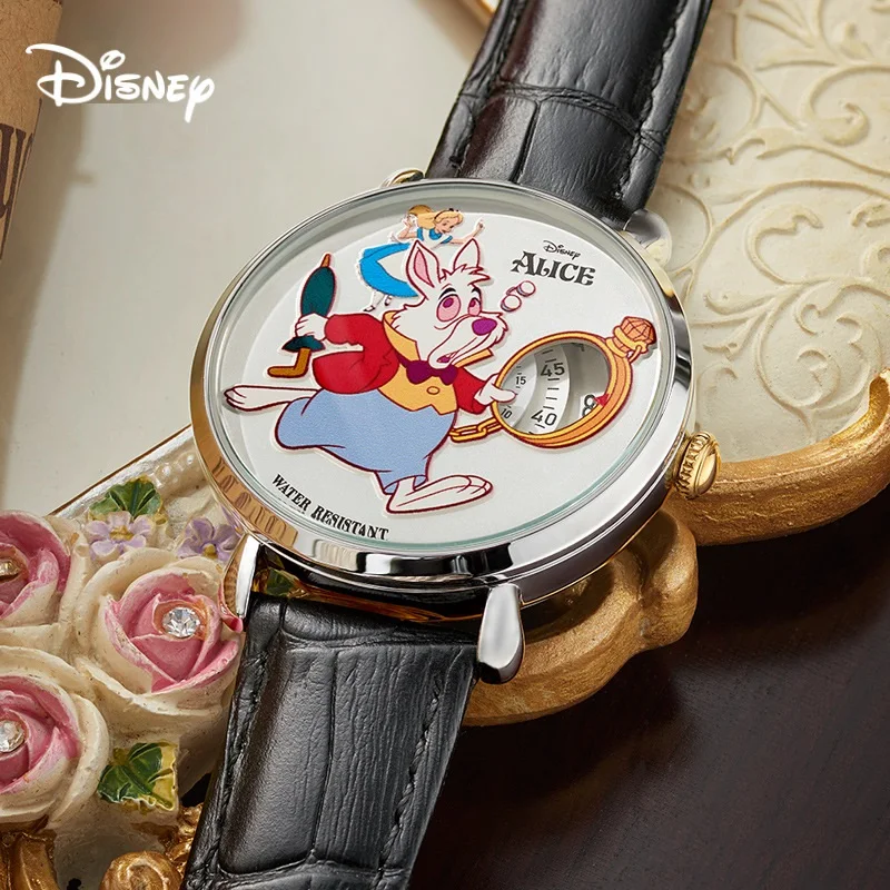 Disney Alice\'s Adventures In Wonderland White Rabbit Unisex Cartoon Quartz Wristwatch Women Man Pointless Design Lady New Clock