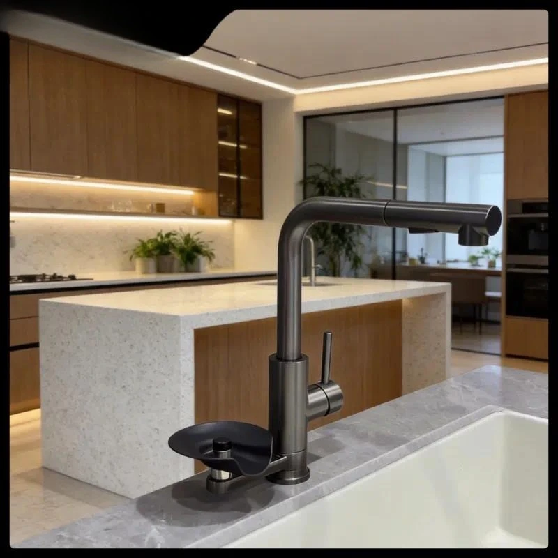 Stainless steel kitchen faucet hot and cold pull out double handle sink faucet with cup washer