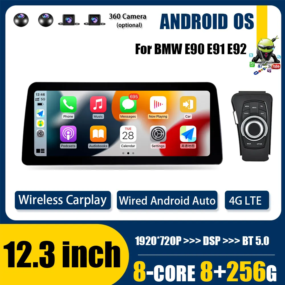 

12.3 Inch Android 14 Car Radio For BMW 3 Series E90 318i 320i E91 E93 2006 - 2012 WIFI 4G SIM BT GPS Navi Multimedia Carplay