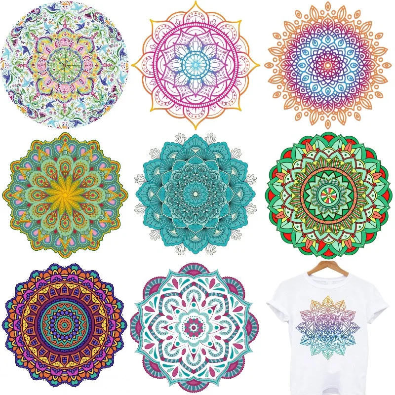 

Mandala Colorful Flower Patches on Clothes Iron-on Transfers for Clothing Thermoadhesive Patches Thermal Stickers Fusible Patch