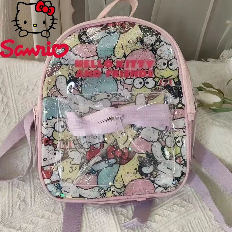 Sanrio New Children's Backpack Transparent PVC Sequins Fashion Children's Schoolbag Cartoon Cute Waterproof Mini Backpack