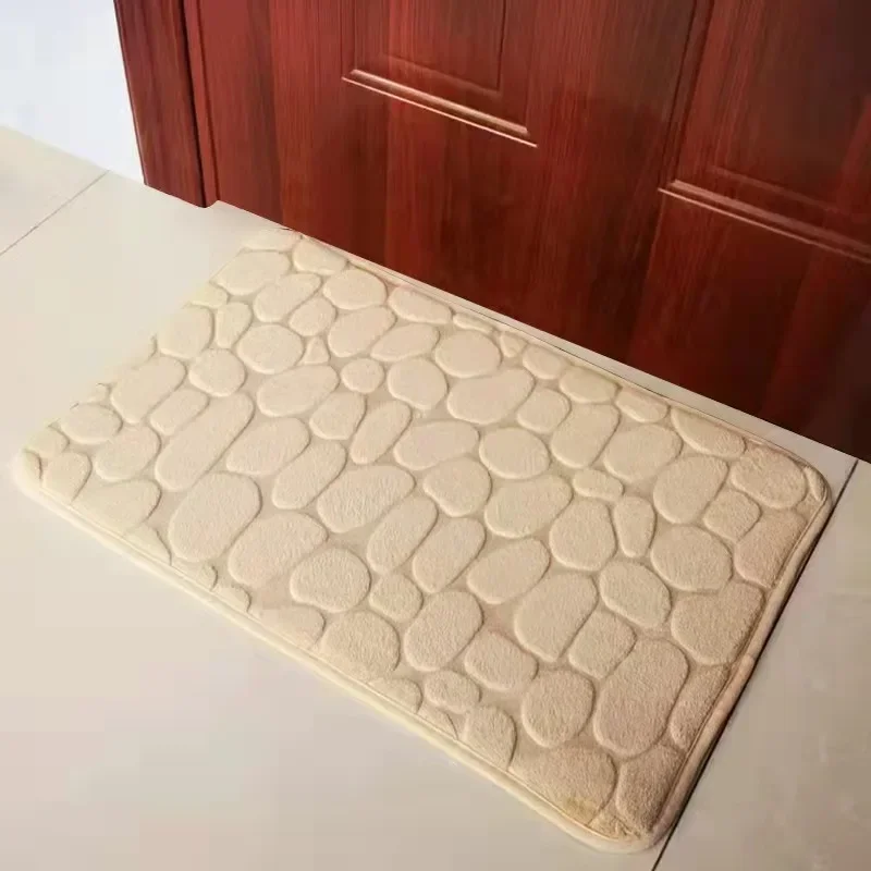 3D Non Slip Bathroom Mat Cobblestone Embossed Bath Mats Absorbent Doormat Carpet Door Floor Mats Machine Washable Quick Drying