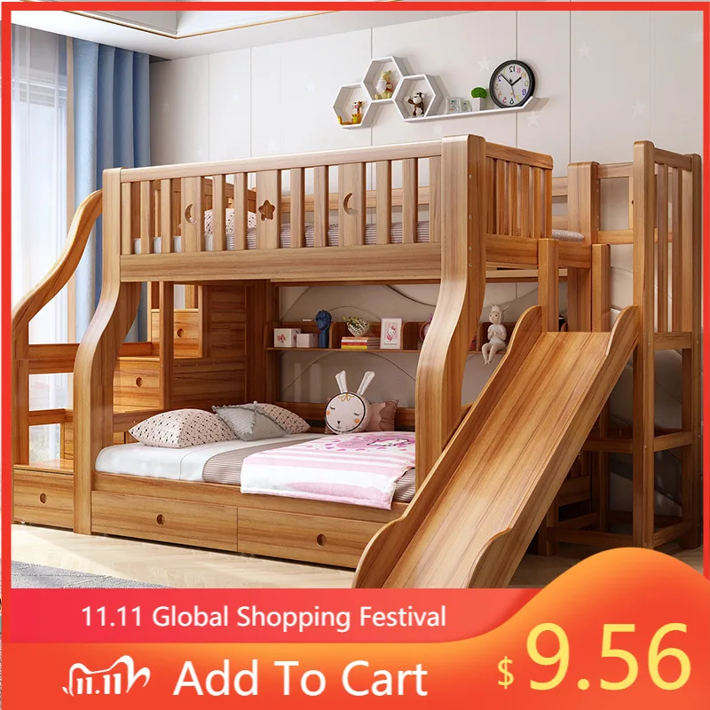 

Kids' Bedroom Furniture Kids Solid Wood Bunk Bed With Ladder