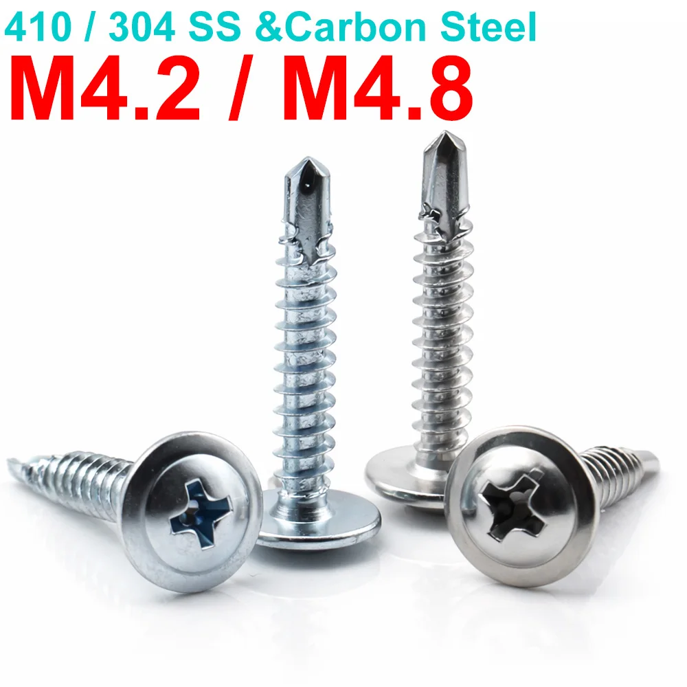 Phillips Truss Head Self Drilling Screws with Washer 410 304 Stainless Steel Carbon Steel for Metal Roofing M4.2 M4.8