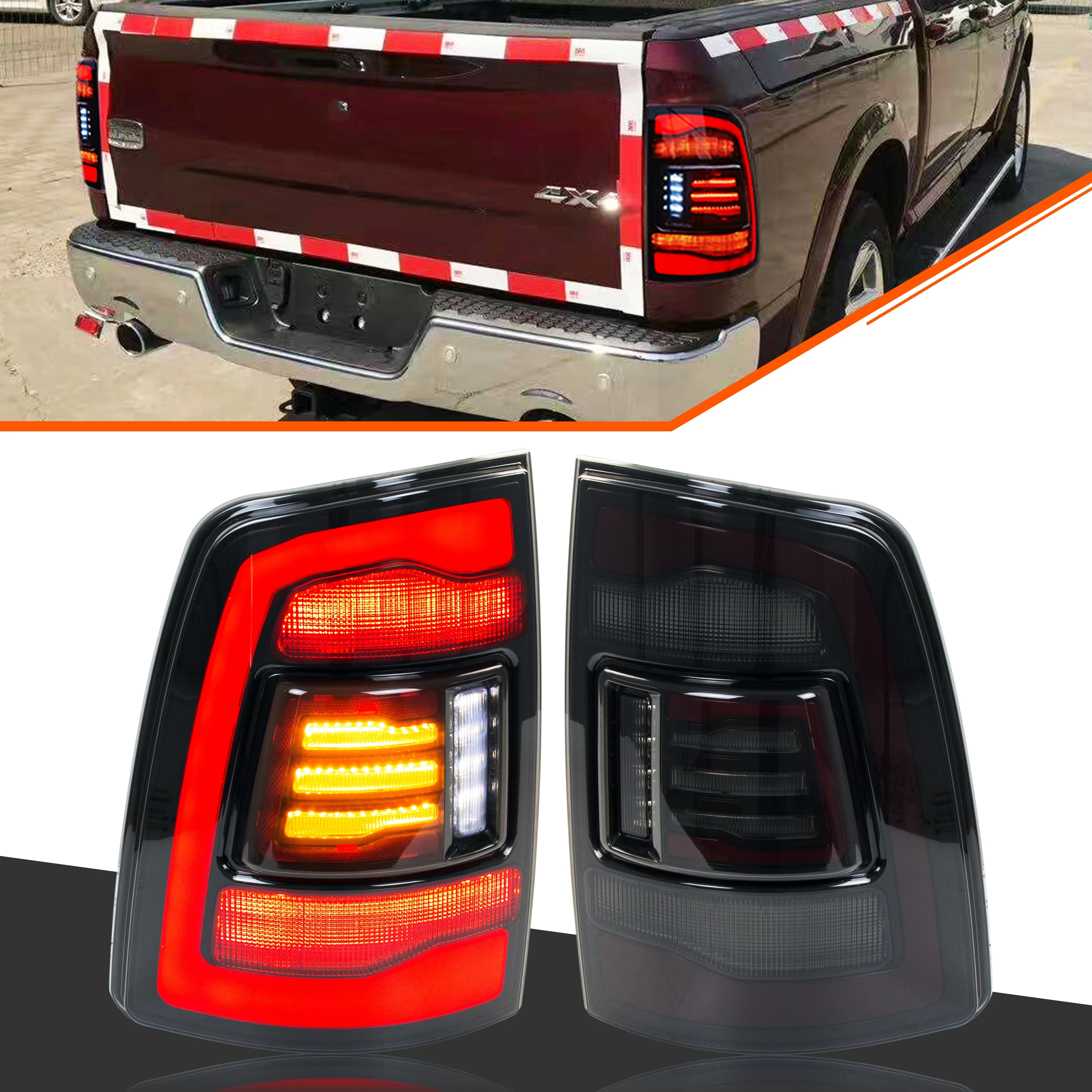 

Светодиодные задние фонари для Dodge Ram 1500 2500 3500 2008-2018 4-го поколения, динамическая анимация, последовательные задние фонари указателя поворота в сборе
