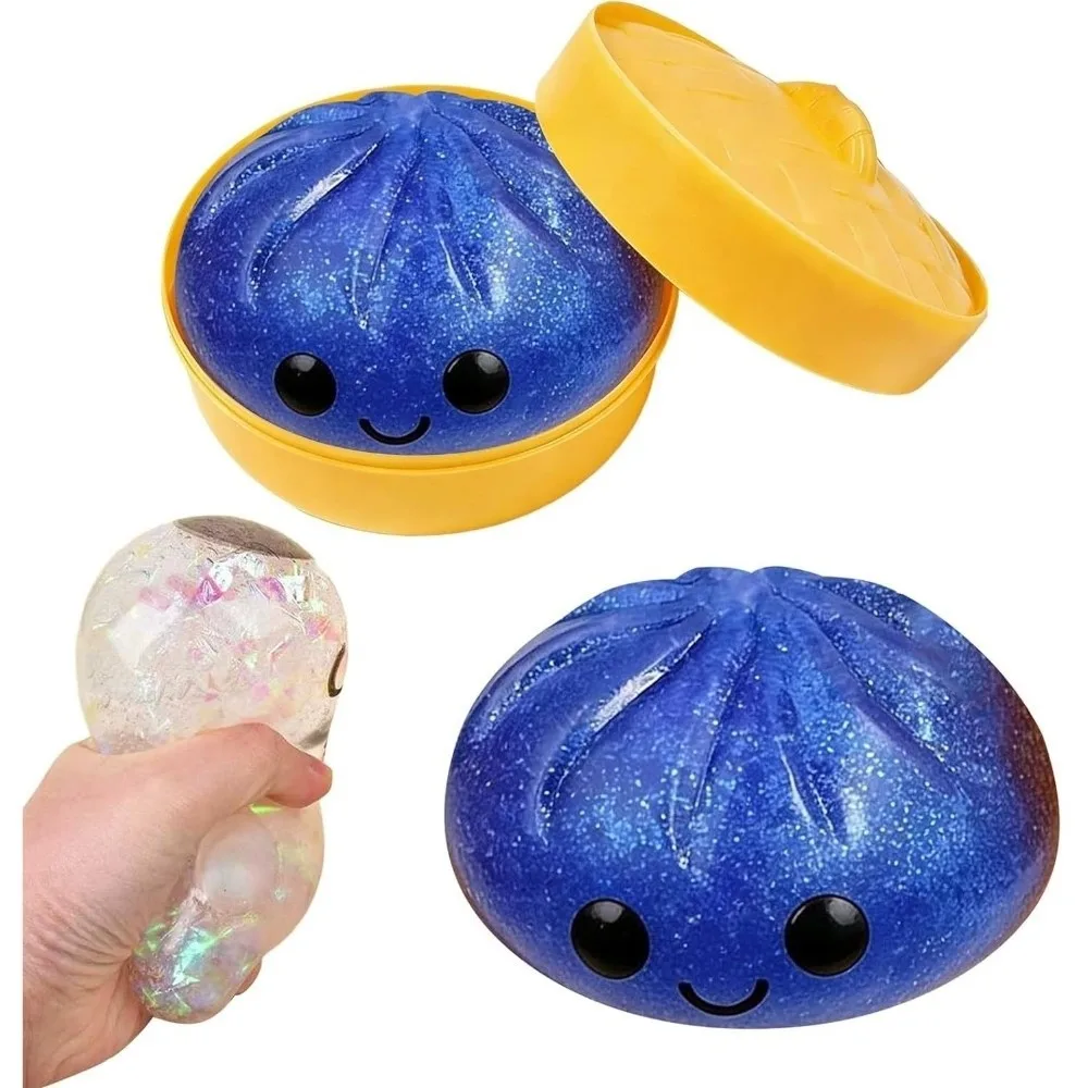 Glitter Dumplings Squeeze Soft Slow Resilience Steamed Bun Squeeze Pinch Le Fidget with Steamer Stress Relief Sensory Ball