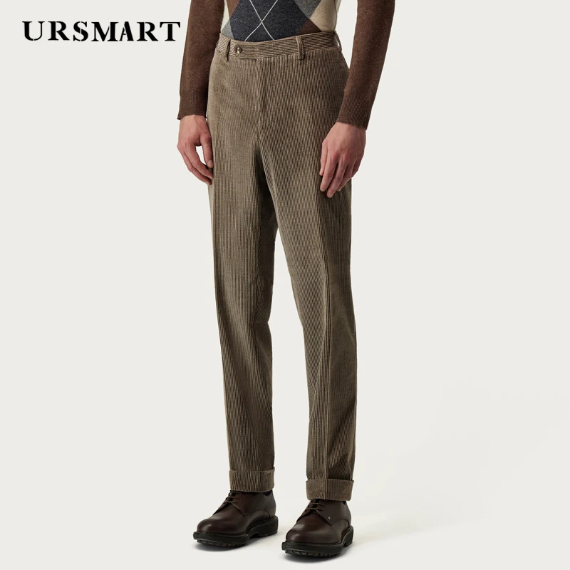 

2024 Classic Corduroy Cotton Men's Pants with British Style Spring and Autumn New Products Customized Brown Pants for Men