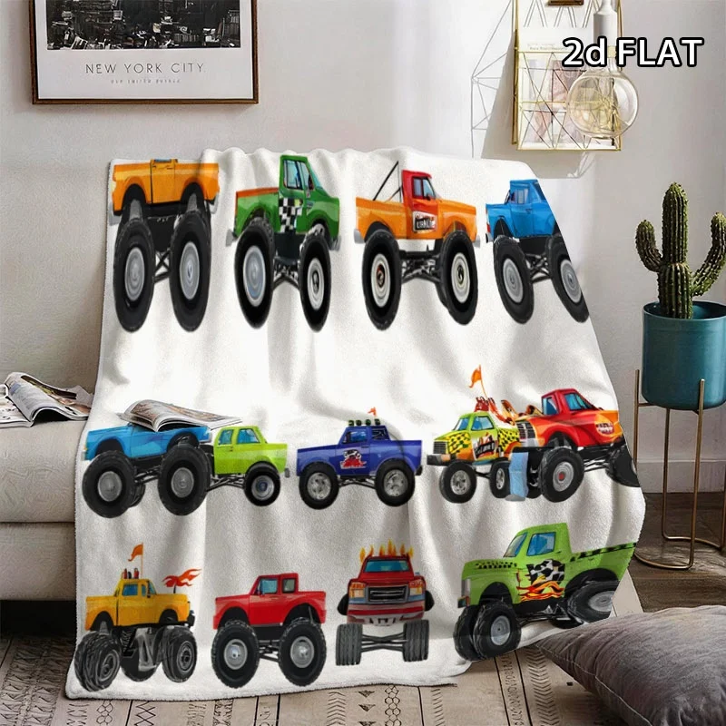 Colorful Monster Truck Flannel Throw Blanket, Cartoon Big Wheel Car Soft Warm Blanket for Sofa Bed Home Decor Gift Ideas Now