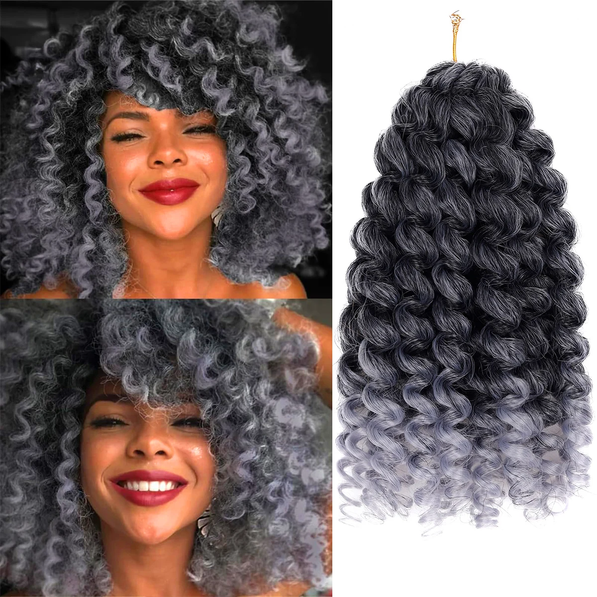 Synthetic Ombre Grey Gogo Curl Crochet Braiding Hair Pre Looped Bouncy French Curl Braids  Extensions for Black Women