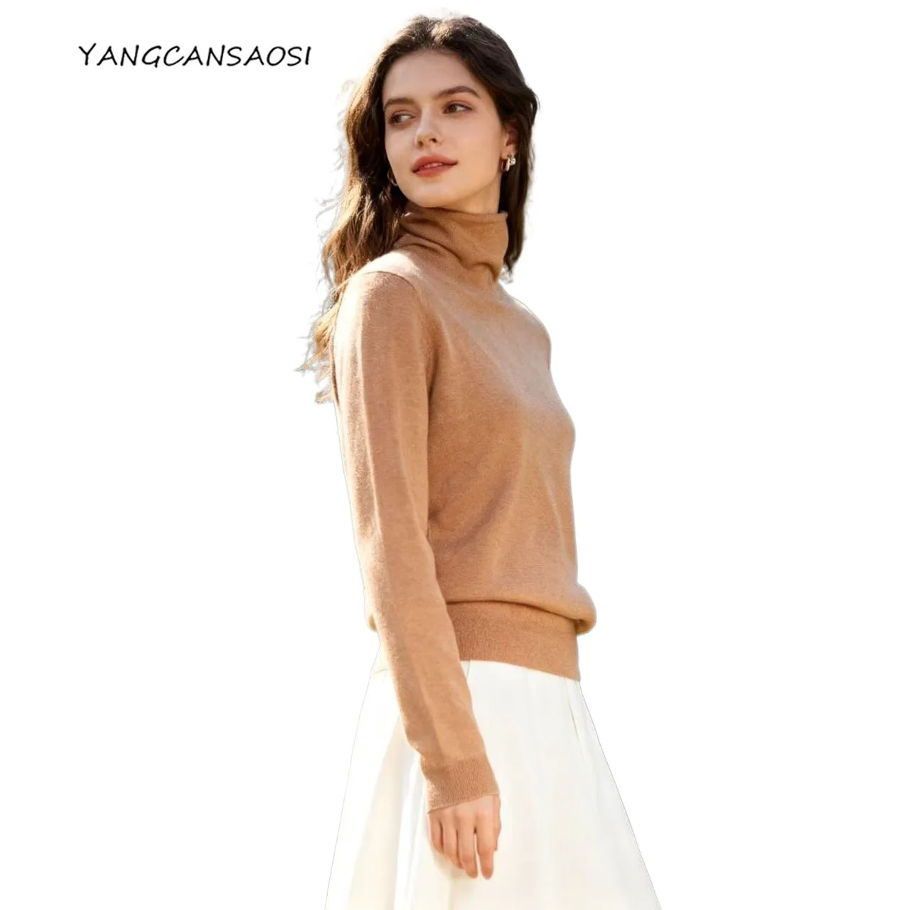 

2025 Women's Early Autumn New 100% Pure Wool Stacked Collar Long Sleeve Inner Solid Color Elegant Commute Bottom Knitted Sweater