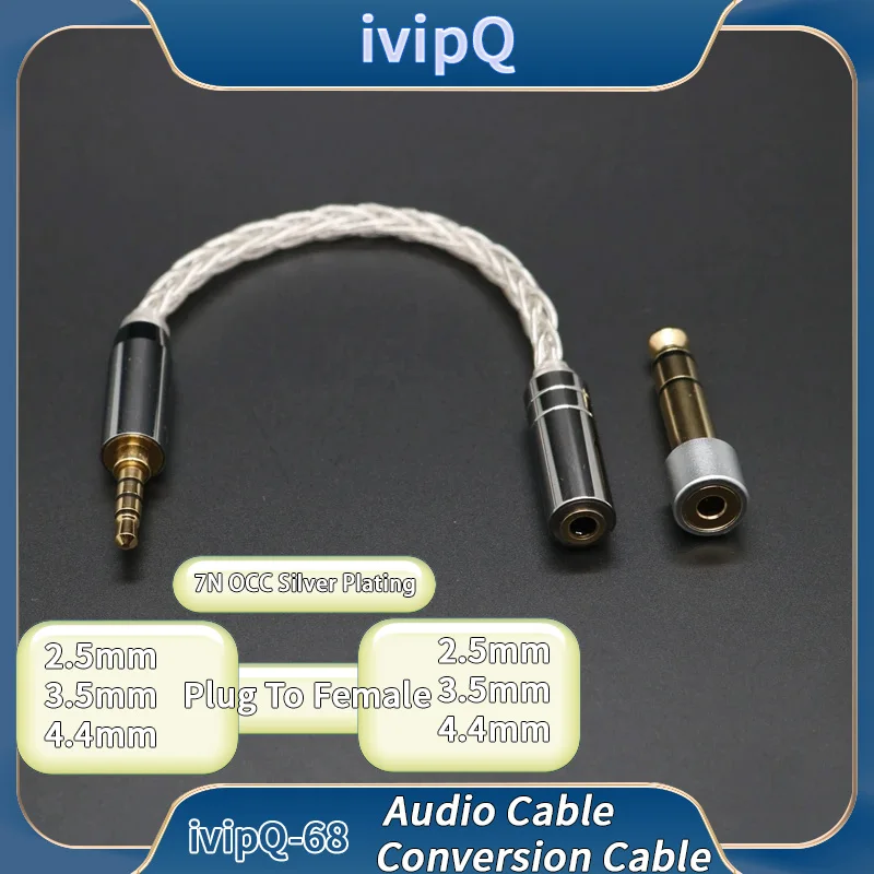 ivipQ 8-core Sterling Silver Adapter Cable  4.4mm to 2.5mm/ 3.5mm Balanced Female for ZSX C12 ZSN V90 BA5ZS10 Pro