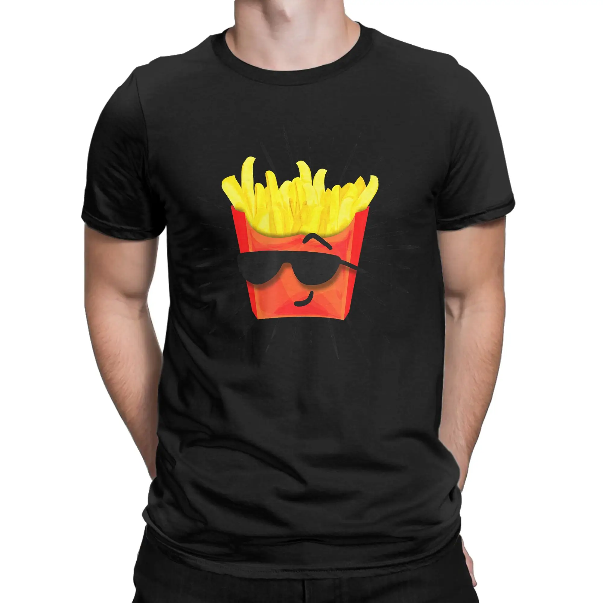 Men's T-Shirts Hamburger French Fries Combo Snacks Fast 		 Funny Cotton Tees Short Sleeve  T Shirts Round Collar Clothes Classic