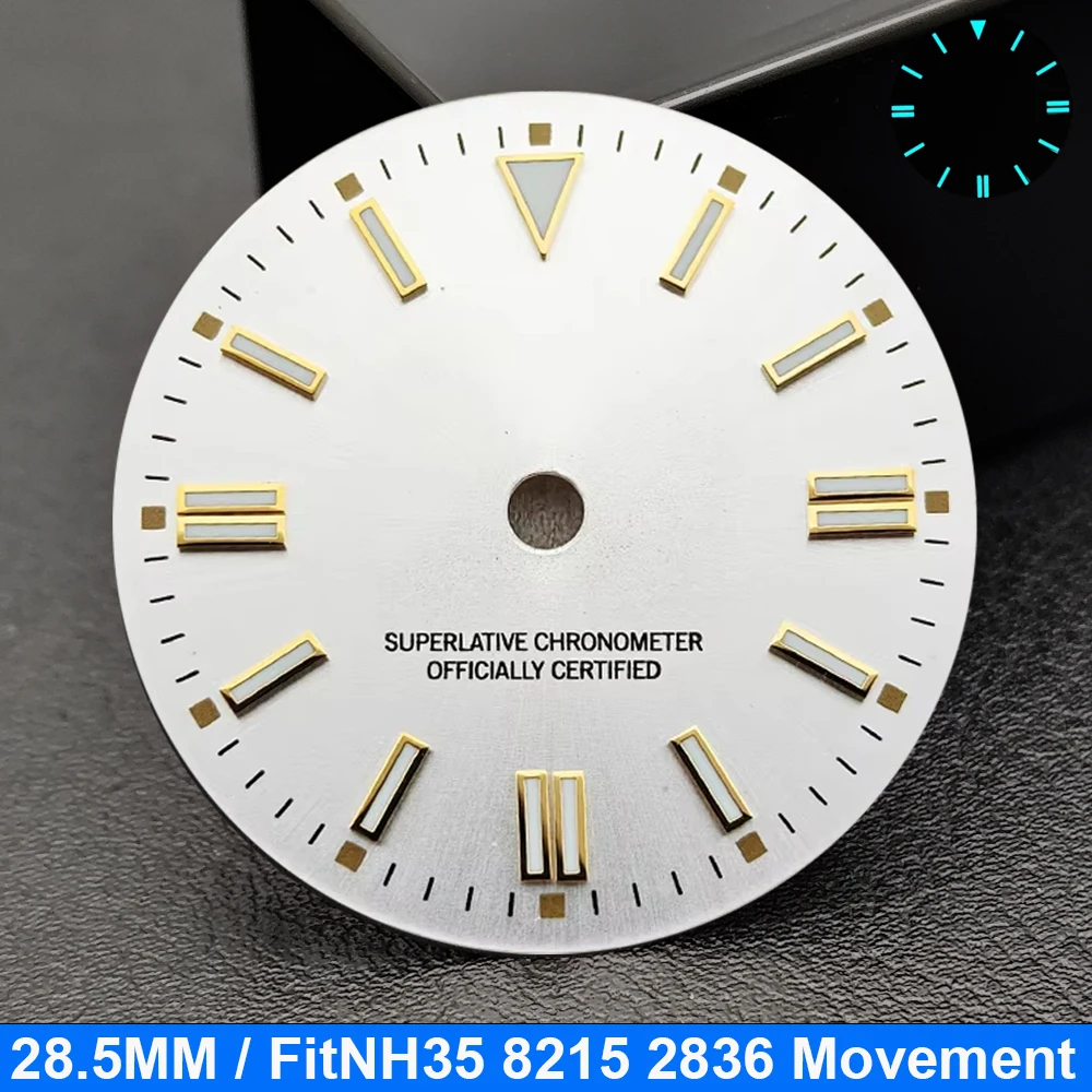 28,5mm Uhrenzifferblatt und Zeiger Set Blau-Grün Leuchtend Passend für NH35 E2824 M8215 Uhrwerk Super Leuchtende Uhrenmodifikation Ersatzteile – Detail 12