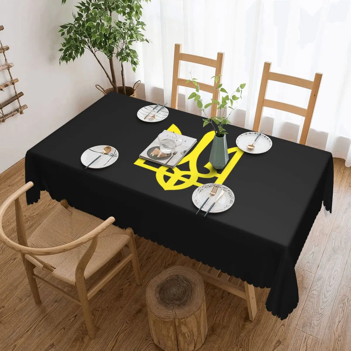 Custom Rectangular Coat Of Arms Of Ukraine Table Cloth Oilproof Tablecloth Outdoor 45