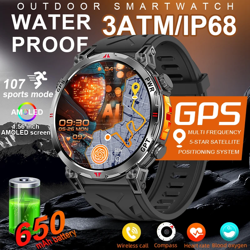 

New LIGE Professional GPS Sports Watch Men AMOLED Full-Touch Screen 650mAh Battery 5ATM Waterproof Heart Rate BT Call