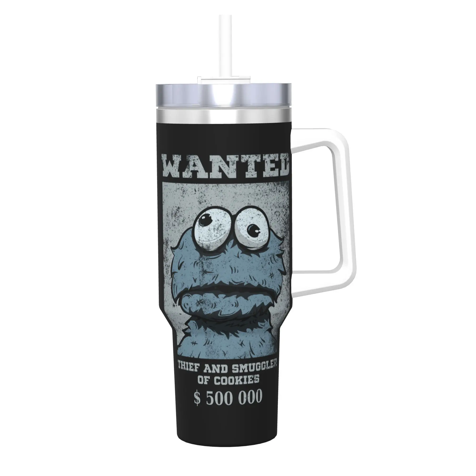 Stainless Steel Tumbler Cookie Monster Wanted Coffee Mug  Keep Heat Cold Drink Car Mugs Travel Water Bottle
