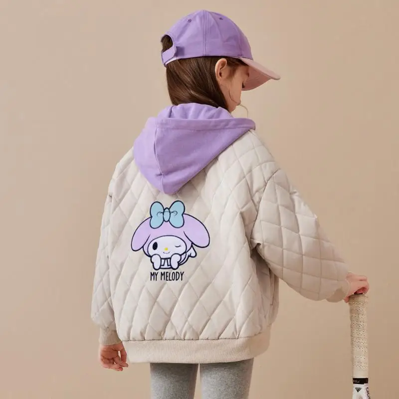 My Melody Winter Cotton Clothes Child Keep Warm Fake Two Piece Set Sanrios Student Anime Figure Kawaii Cartoon Girl Gift