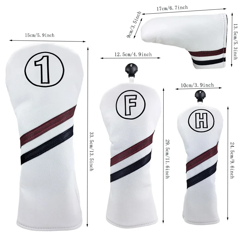 White/Black/Blue Golf Club Cover Protective Cove Embroidered Wooden Head Cover Leather Club Driver Fairway Wood Golf Accessories