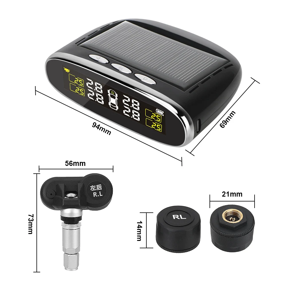 Temperature Alert LCD Display Solar Power TPMS Car Tire Pressure Alarm Monitor System With 4 Internal/External Sensor