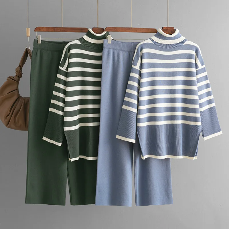 

Джемперы с длинными рукавами, осень-зима, новая мода, полосатый свитер с воротником, свободный вязаный свитер, пуловер, костюмы, женская одежда B350