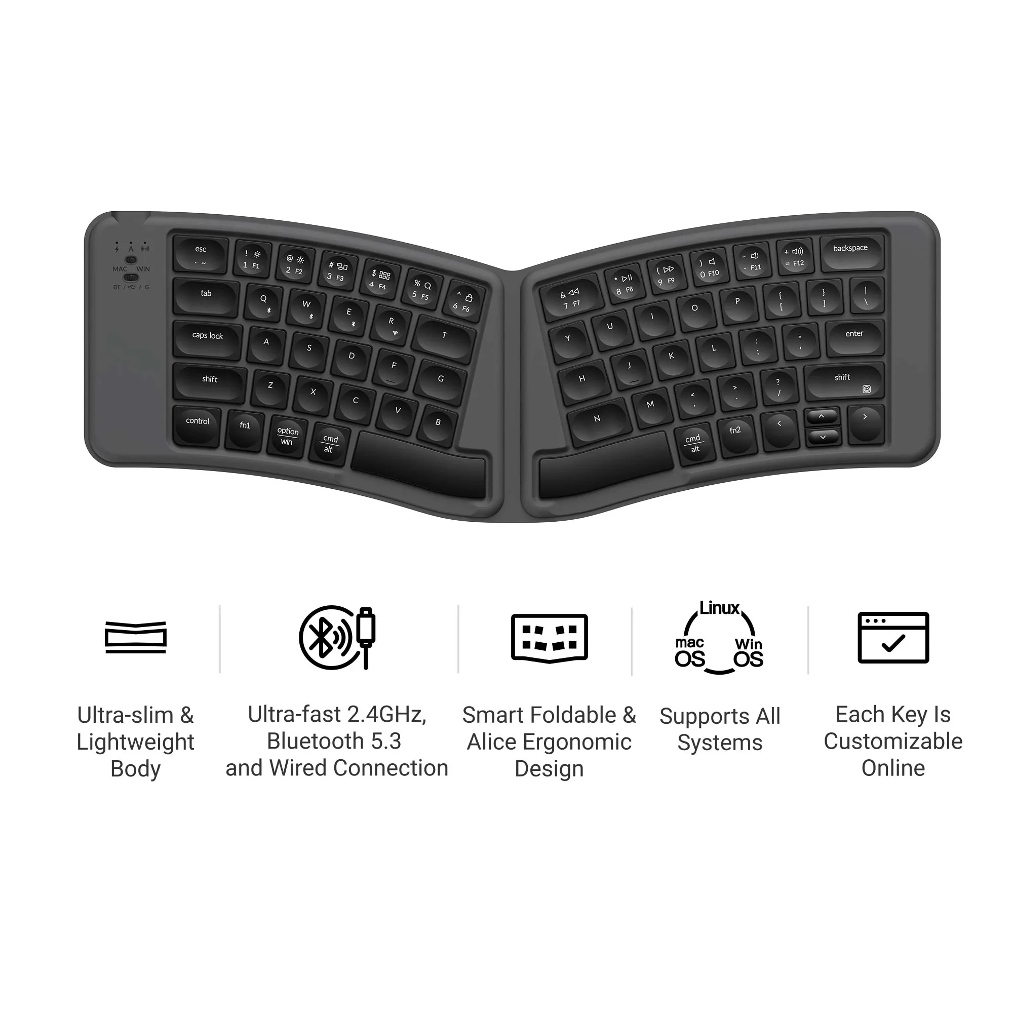 Keychron B11 Pro Ultra-cienka Bezprzewodowa Składana Klawiatura Przenośna Lekka z Połączeniami Bezprzewodowymi 2.4GHz i Bluetooth — zdjęcie produktu 2