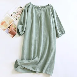 Spring Autumn Korean 100% Cotton Nightdress Loose Comfortable Half Sleeve Nightgowns Women Casual Sleepwear Home Wear Dress