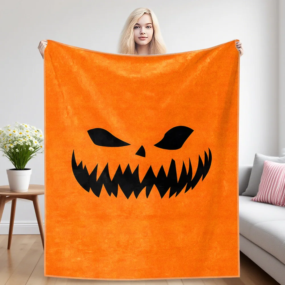 Pumpkin Face Orange Winter And Summer Dual-Use Comfortable Flannel Blanket, Soft And Sticky Sofa Cover Blanket, Exquisite Gift