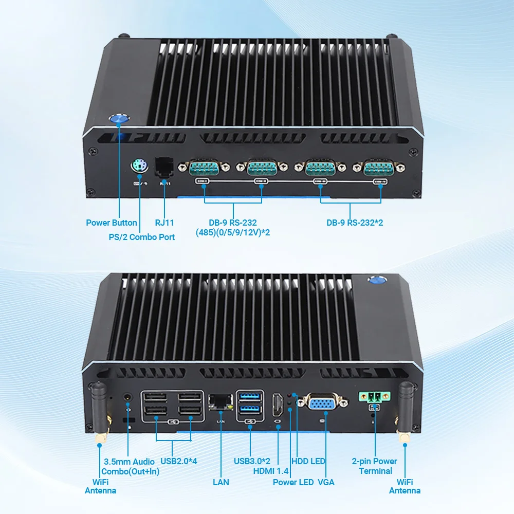 VNOPN Fanless Industrial Computer N3150 N3710 4x COM Ports  Dual LAN WiFi  HDMI VGA Display for Automation  POS Digital Signage
