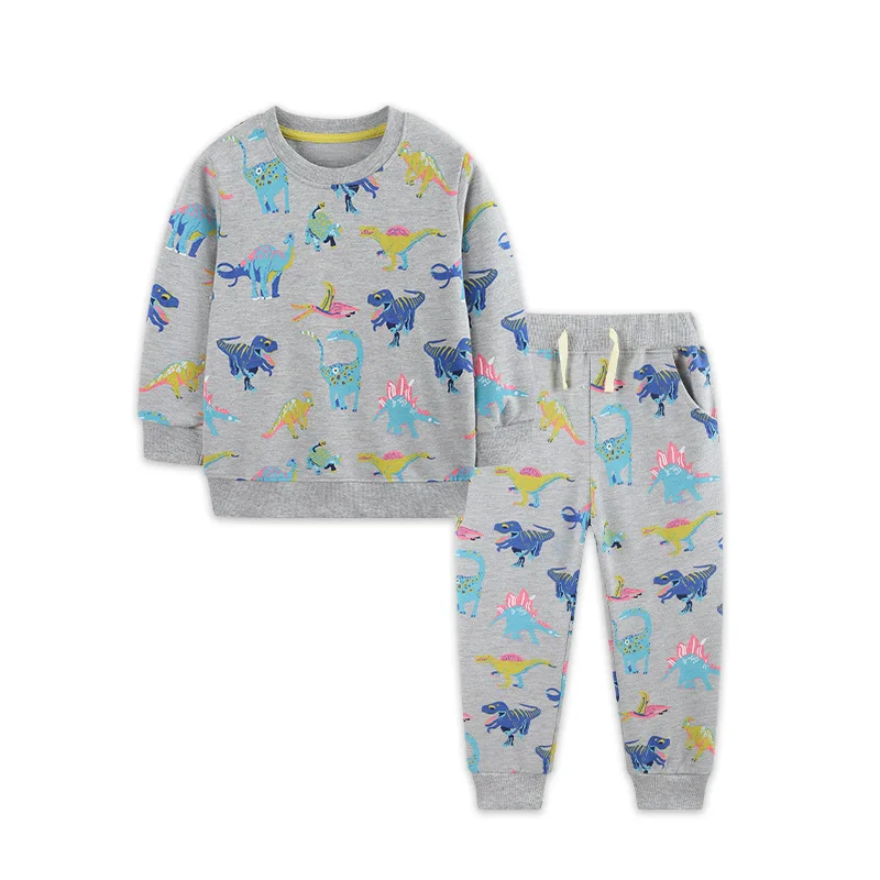 2-7T Kids Boys 2Pcs Sweatshirt set Outfit Dinosaur Print Long Sleeve Sweatshirt Pants Toddler Tracksuit Children Clothes Set