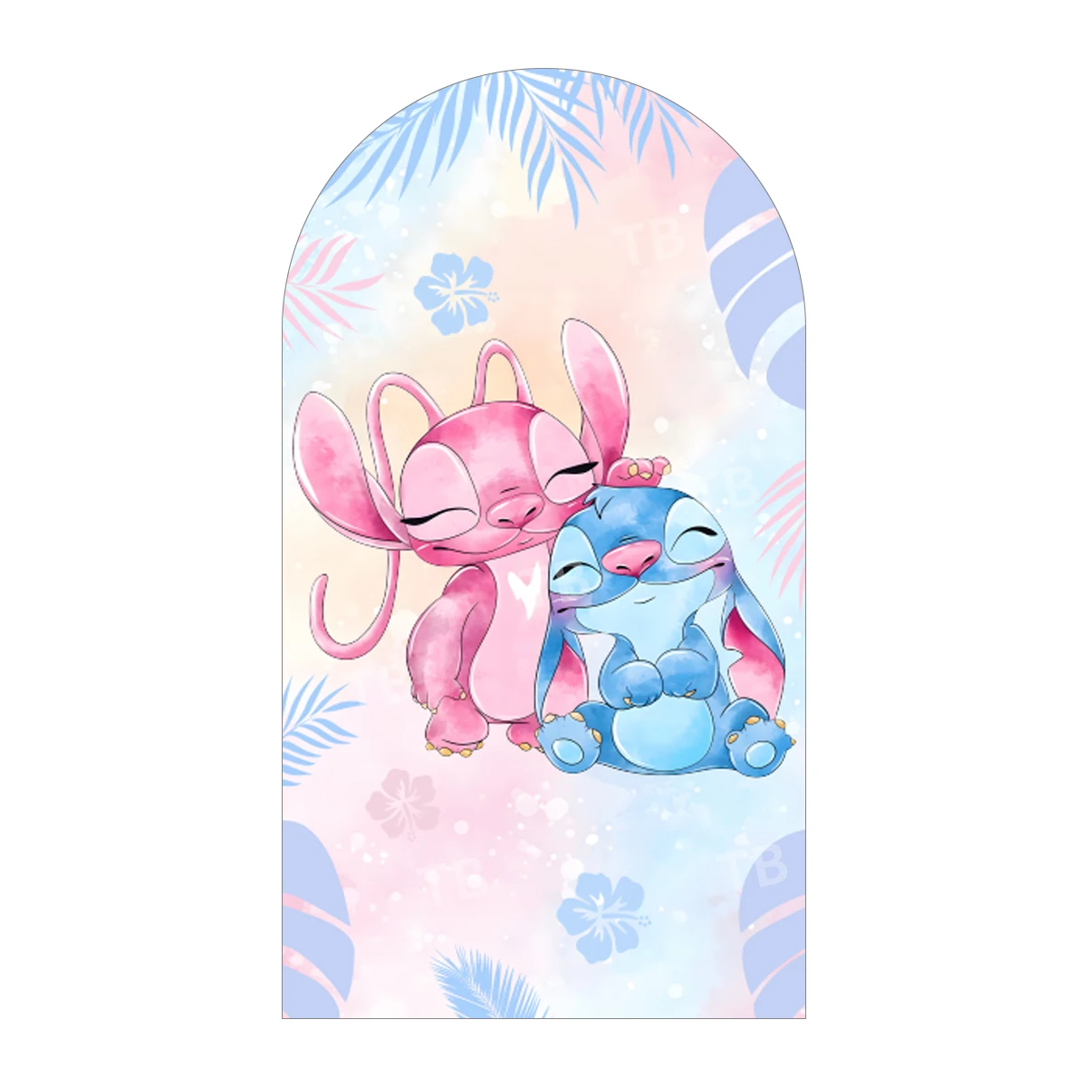 غطاء خلفية على شكل قوس TB Lilo and Stitch لحفلات أعياد ميلاد الأطفال، صورة لطيفة لحفلة استقبال المولود الجديد، ديكور خلفية من القماش المرن #4