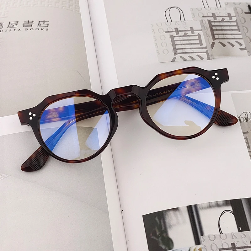 

2024 Fashion Round Acetate Eyeglasses Frames Japan Style Man and ladies Handmade Classical Vintage Glasses with Packaging