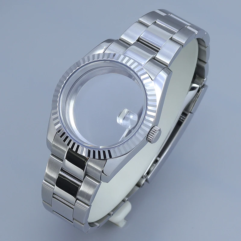 

Роскошный корпус для часов 36 мм/39 мм с рифленым изогнутым безелем для Datejust NH35 NH36 NH34 NH38 Miyota 8215 8205, сапфировое стекло.