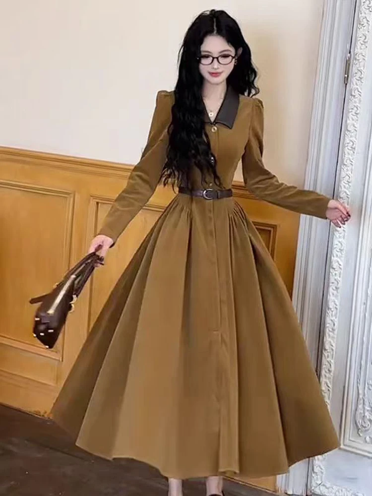 

Ele Vintage Sle Square Collar Long Sve Dr Women's Autumn New Faion Slimming Waist High-End Sensation Dr