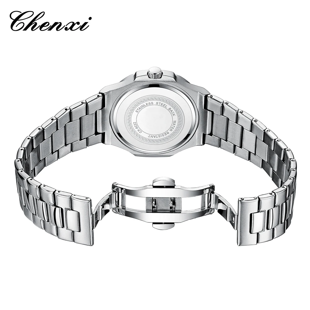 CHENXI Silver Steel Band Couples Watch Fashion Waterproof Luminous Calendar Quartz Men's and Women's Wristwatches Couple Gifts
