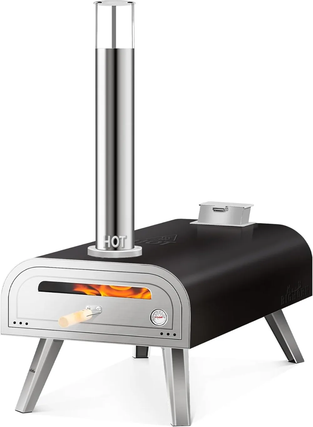 FORNO-Máquina de pizza a fogo portátil com pedra e termômetro embutido, churrasqueira ao ar livre, pizza e pellet de madeira, 16 cm