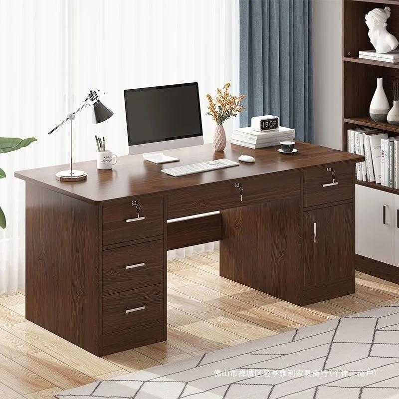 Modern Wooden Computer Desk with Multi-Tier Storage Shelves Bookshelf Modern Office Desk for Home Study or Bedroom Study Desk