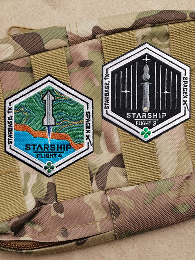 Spacex  Starship Test Flight Embroidered Super Heavy Starbase TX Mission Tactical Patch Stickers on Backpack