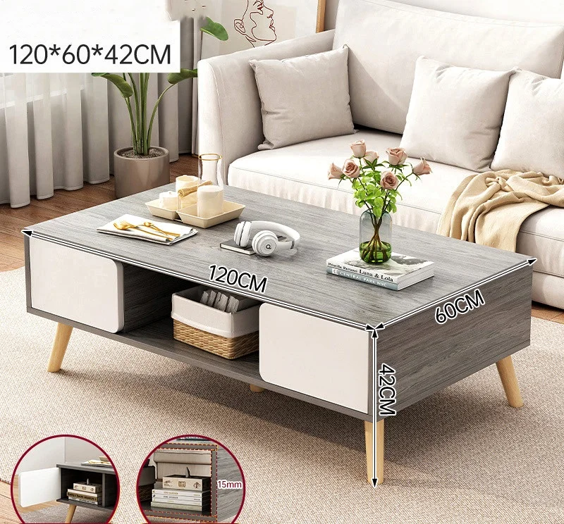 Coffee Table Modern Style Corner Sofa Tables Center Table with Storage Coffee Desk with Sliding Doors