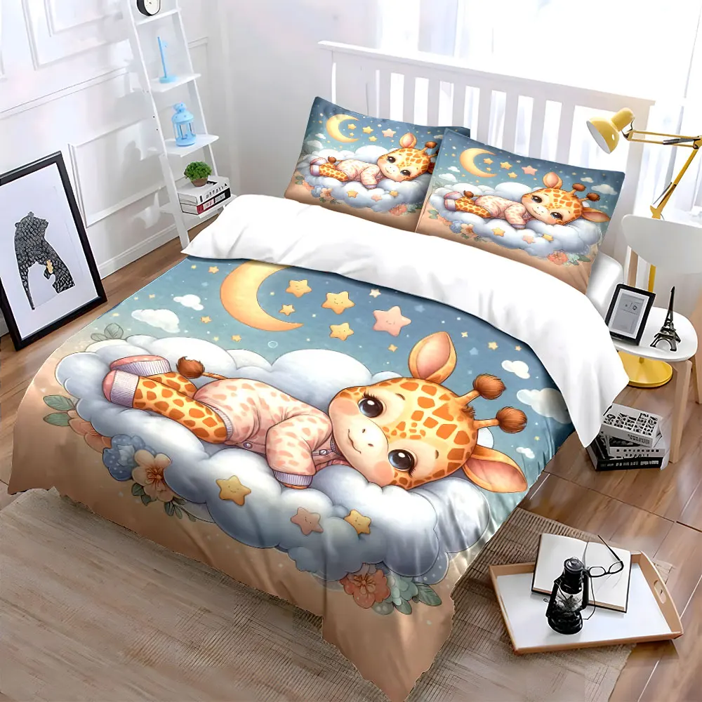 Cute giraffe lying on clouds Print Soft Comfortable Duvet Cover Bedding Set Included 1*Duvet Cover 2*Pillowcases Luxury gifts