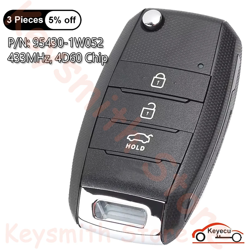 

KEYECU 3 кнопки 433 МГц 4D60 чип для Kia Rio 2011 2012 2013 2014 автоматический обновленный флип-пульт дистанционного управления брелок P/N: 95430-1W052