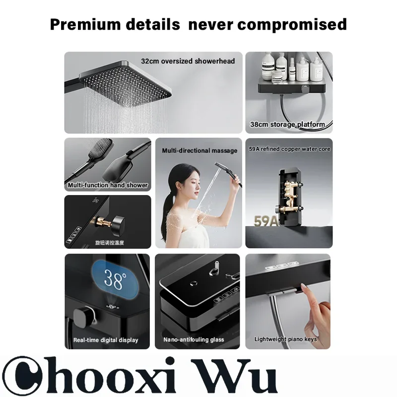 Bathroom Shower System Set with Piano Keys Intelligent Digital Display And Ambient Light for Home Use Pressurized Shower
