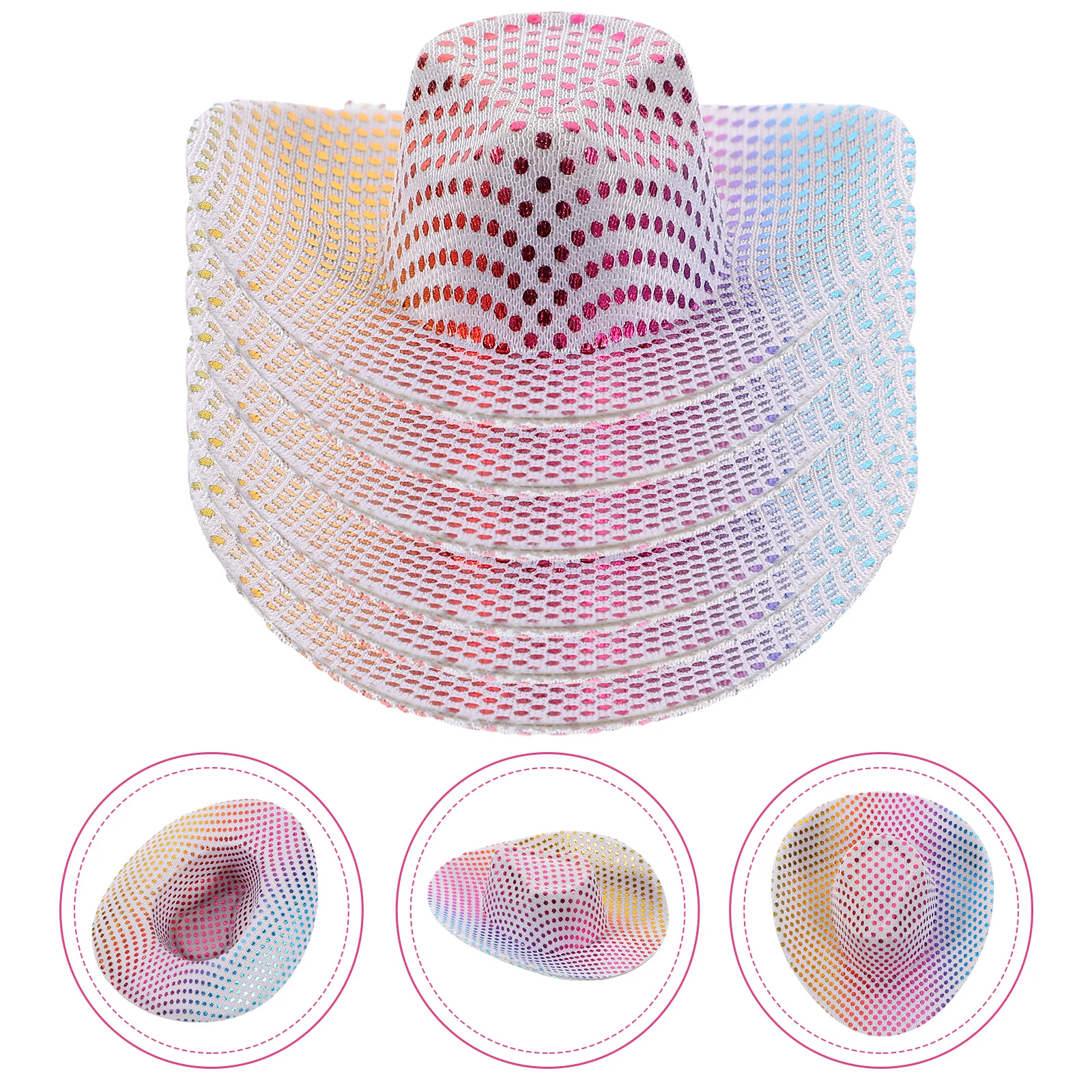 

6Pcs Mini Bottle Caps Rainbow Disco Hats Decoration Accessories Cowgirl Western Tiny Hats Party Craft