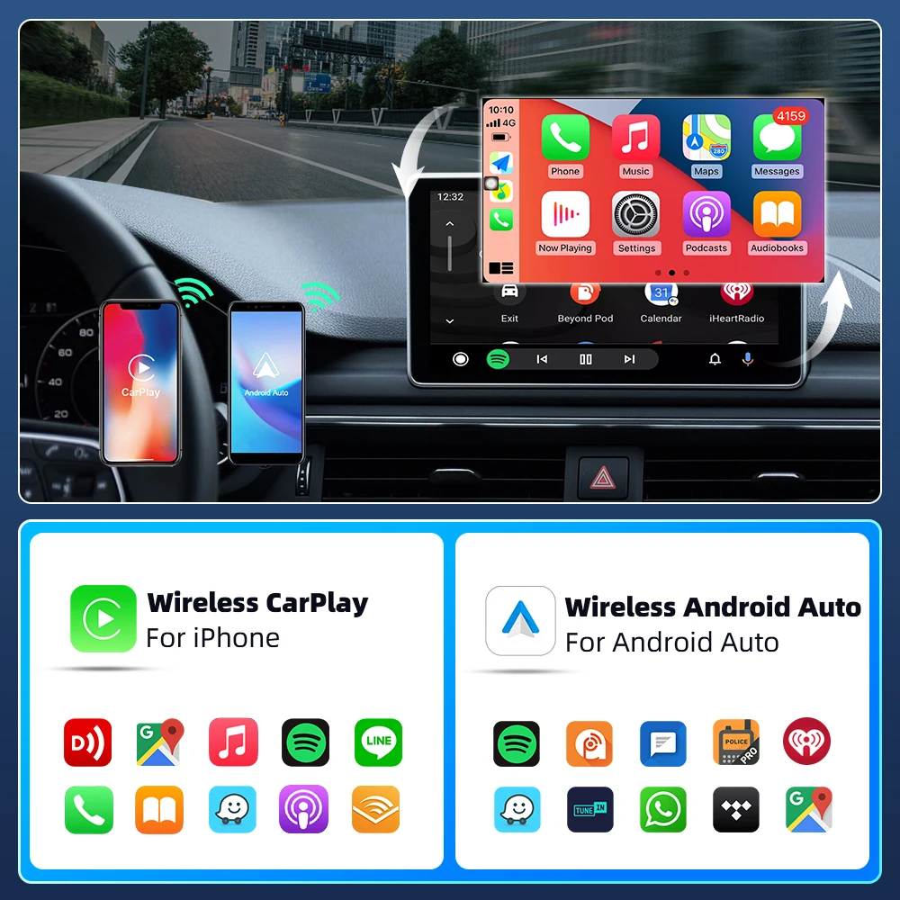 CarAIBOX 2in1 Wireless CarPlay Dongle Wireless Android Auto Box für Autoradio mit kabelgebundenem CarPlay