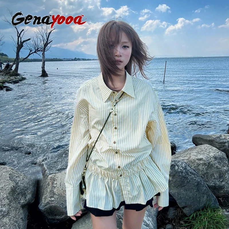 

Genayooa Korean Style Two Piece Set Plaid Shirt And A-line Skirt Y2k Japanese Fairycore Womens 2 Piece Outfit Set E-girls Suits