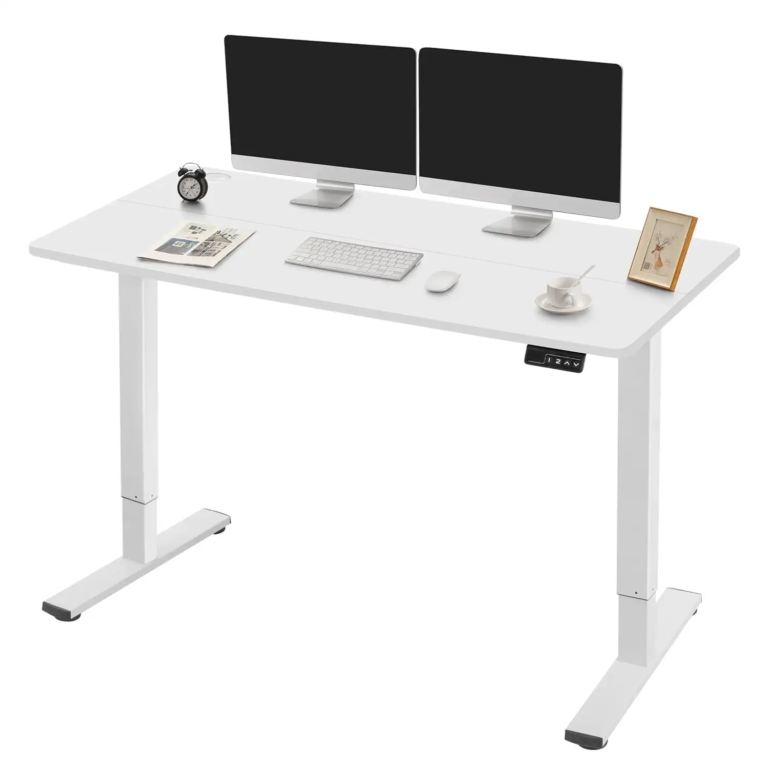 

48" × 24" Electric Height Adjustable Standing Desk Home Office Computer Desk Memory Preset with T-Shaped Metal Bracket, White