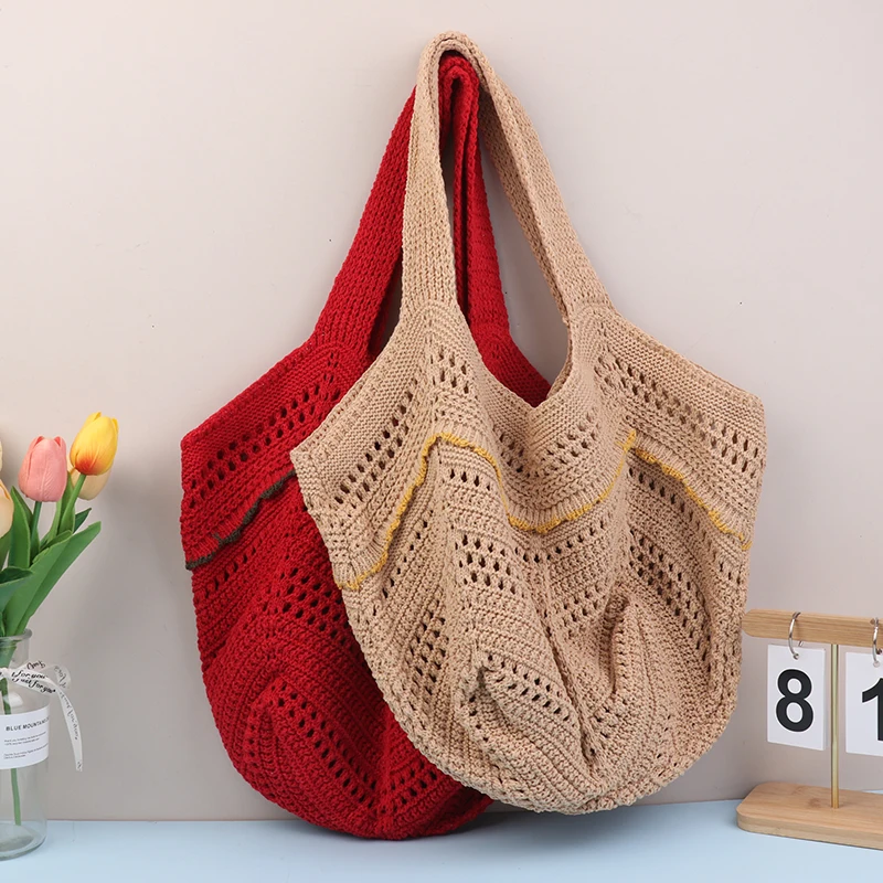 

Casual Knitted Hollow Out Shoulder Bags Women's Summer Beach Holiday Bags Fashion Versatile Shoulder Tote Bag