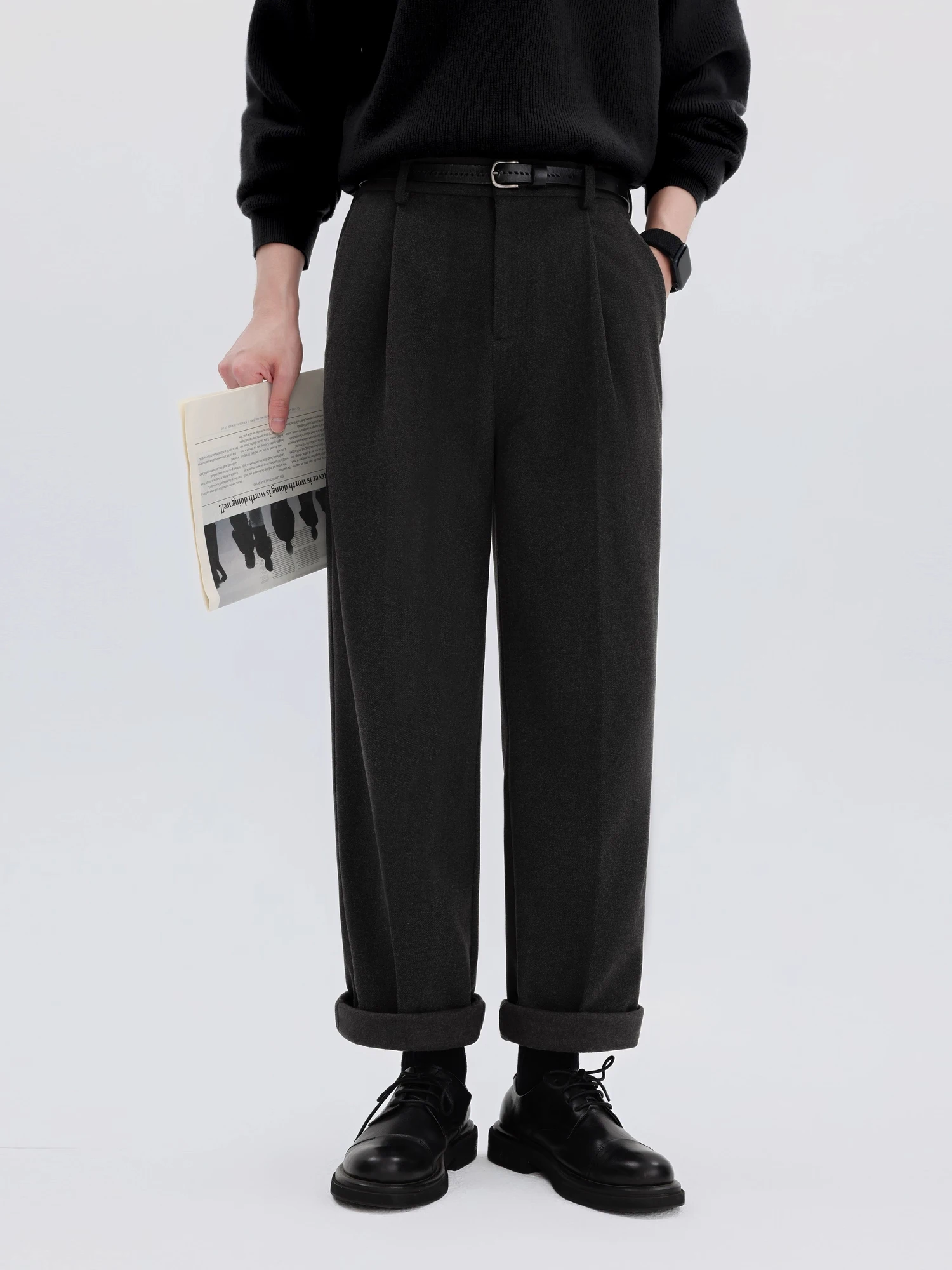 

ey Heavyweight Woolen Straight Leg Casual Trousers for Men Autumn Winter New Sle Loose Fit Long Pants Korean Faion